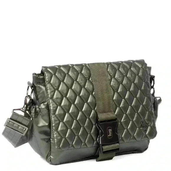 Lug Handbags - LUG 'Harness' Crossbody / Shoulder Bag - Metallic Olive
